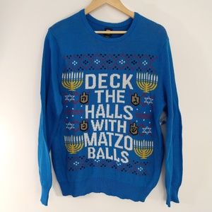 Jewish Hanukkah Sweater Deck The Halls Matzo XL
